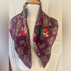 Adrienne Vittadini Silk Raspberry Floral Scarf